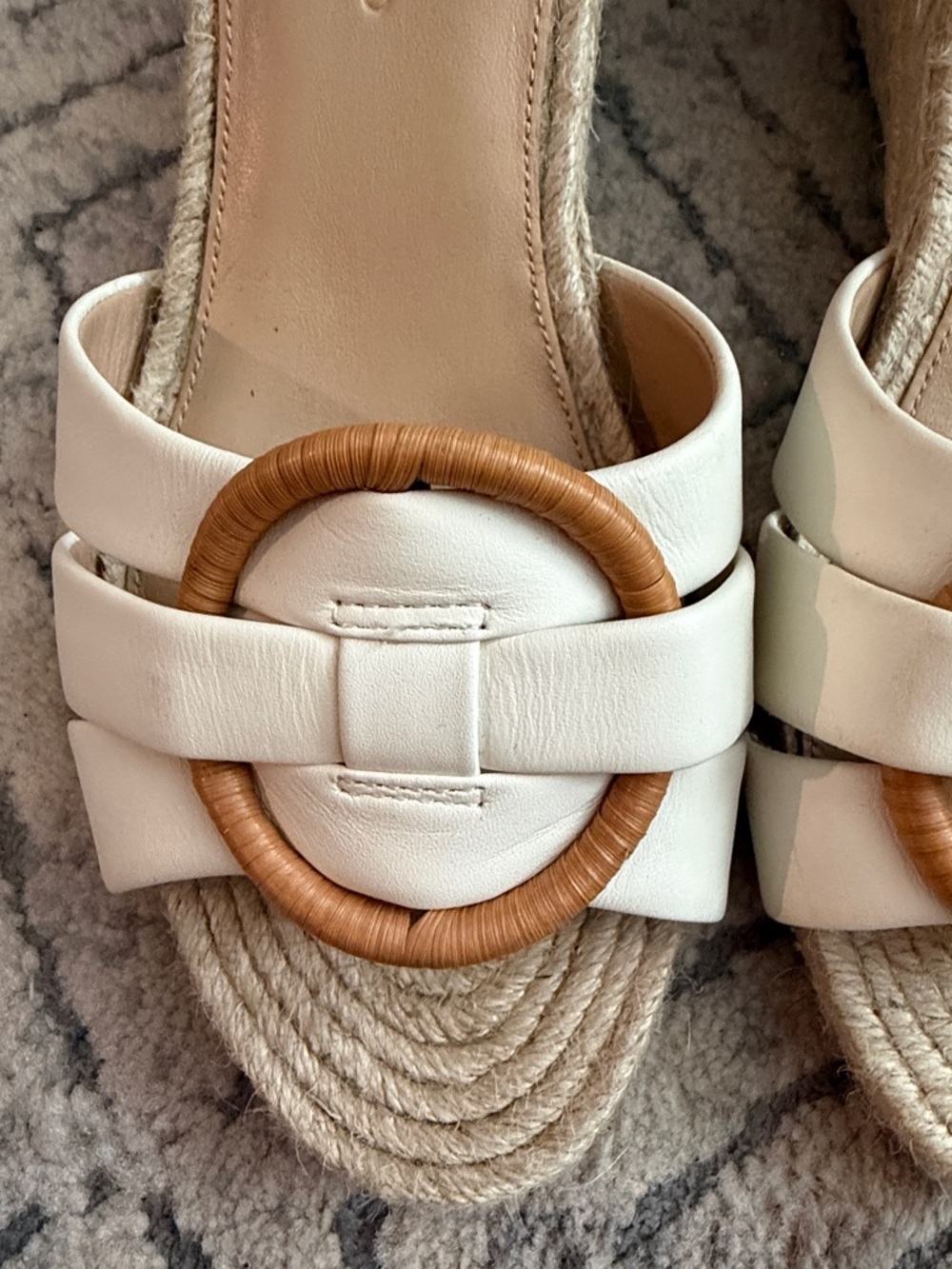 Veronica Beard Cream Leather Slip-On Mules with Tan Ring Detail - Picture 2 of 14